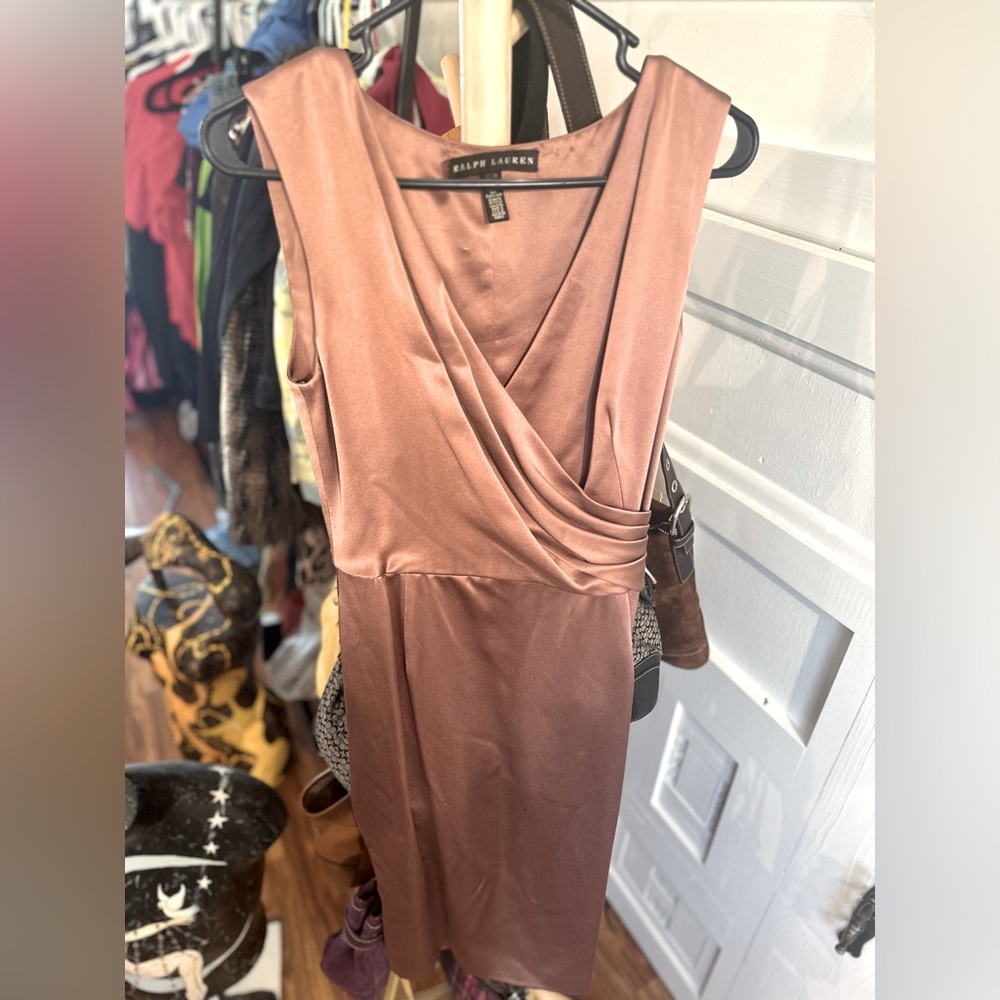 Vintage Ralph Lauren Black Label Dusty Rose Blush 100% silk dress